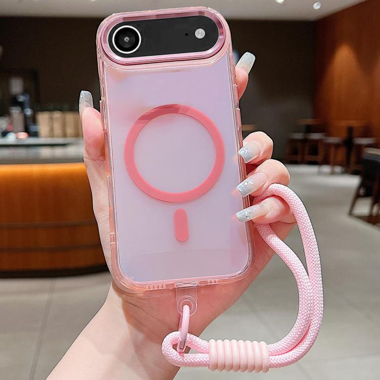 

For iPhone 17 Air Bright Shadow Magsafe Discoloration Phone Case with Wrist Strap(Pink)