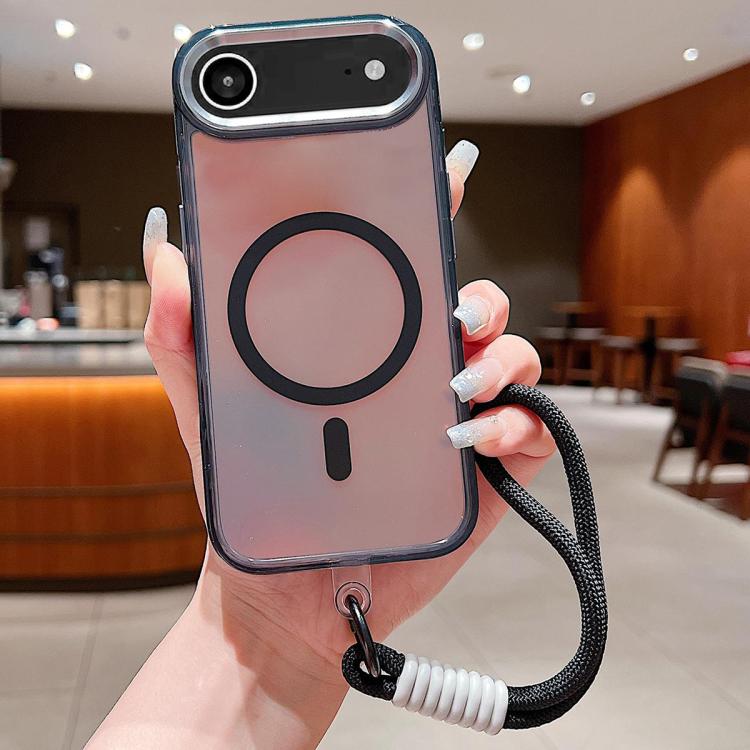

For iPhone 17 Air Bright Shadow Magsafe Discoloration Phone Case with Wrist Strap(Black)