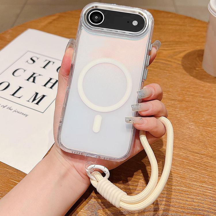 

For iPhone 17 Air Bright Shadow Magsafe Discoloration Phone Case with Wrist Strap(White)