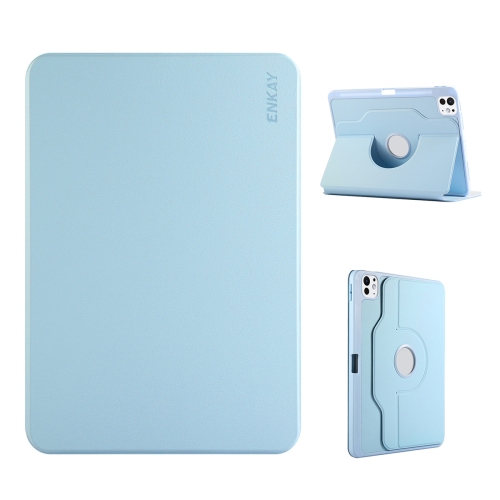 

For iPad Pro 11 2024 ENKAY 360 Rotation TPU Leather Smart Tablet Case with Pen Slot(Light Blue)