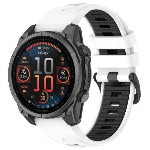 

For Garmin Fenix 8 AMOLED 47mm Dual Color Quick Release Steel Buckle 22mm Silicone Watch Band(White+Black)