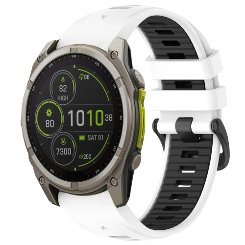 

For Garmin Fenix 8 MIP 51mm Dual Color Quick Release Steel Buckle 26mm Silicone Watch Band(White+Black)