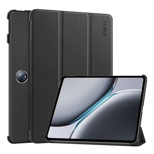 

For OnePlus Pad 2 / Pad Pro 12.1 ENKAY Tri-fold Custer Texture Platic Leather Smart Tablet Case(Black)