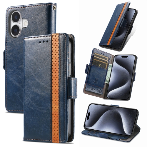 

For iPhone 16 CaseNeo Splicing Dual Magnetic Buckle Leather Phone Case(Blue)