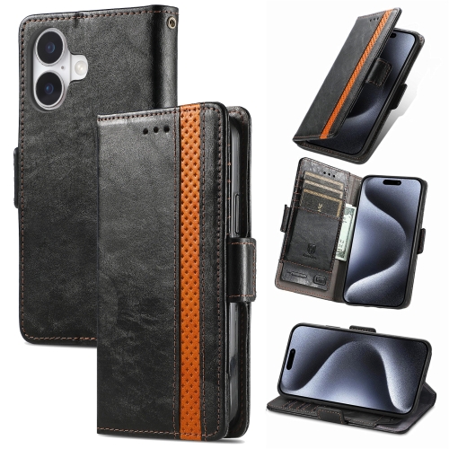 

For iPhone 16 Plus CaseNeo Splicing Dual Magnetic Buckle Leather Phone Case(Black)