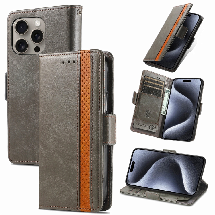 

For iPhone 16 Pro CaseNeo Splicing Dual Magnetic Buckle Leather Phone Case(Gray)