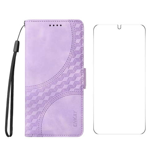 

For Samsung Galaxy S25 5G / S24 5G ENKAY Embossed Rhombus Starry Leather Phone Case with Screen Film(Purple)