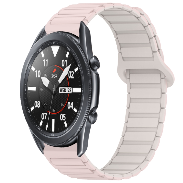 

For Samsung Galaxy Watch3 45mm Dual Color Magnetic Buckle Silicone Watch Band(Pink+Starlight)