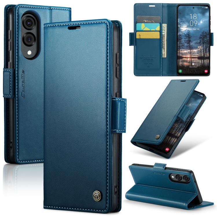 

For Samsung Galaxy S25 Edge 5G CaseMe 023 Butterfly Buckle Litchi Texture RFID Anti-theft Leather Phone Case(Blue)