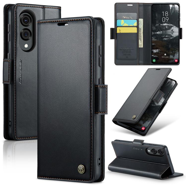 

For Samsung Galaxy S25 Edge 5G CaseMe 023 Butterfly Buckle Litchi Texture RFID Anti-theft Leather Phone Case(Black)