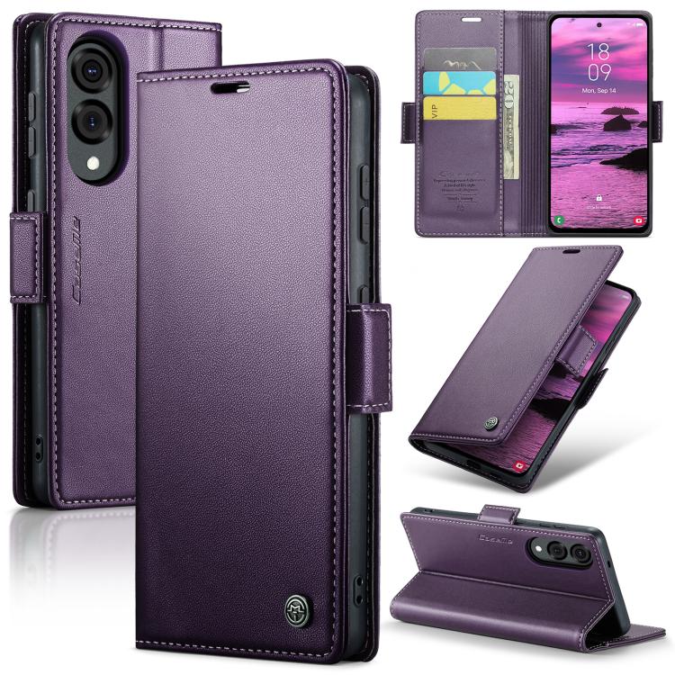 

For Samsung Galaxy S25 Edge 5G CaseMe 023 Butterfly Buckle Litchi Texture RFID Anti-theft Leather Phone Case(Purple)