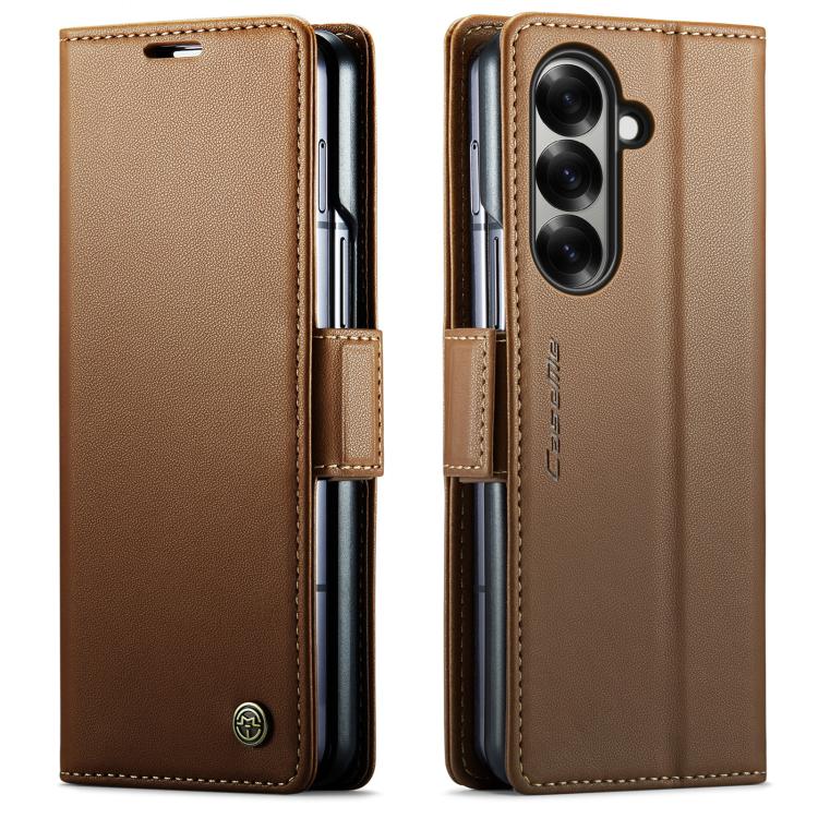 

For Samsung Galaxy Z Fold7 CaseMe 023 Butterfly Buckle Litchi Texture RFID Anti-theft Leather Phone Case(Brown)