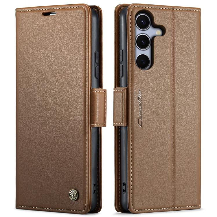 

For Samsung Galaxy S25 FE 5G CaseMe 023 Butterfly Buckle Litchi Texture RFID Anti-theft Leather Phone Case(Brown)