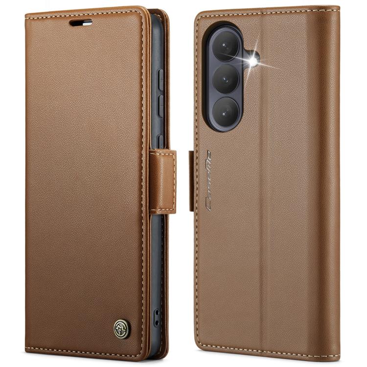 

For Samsung Galaxy S26 5G CaseMe 023 Butterfly Buckle Litchi Texture RFID Anti-theft Leather Phone Case(Brown)