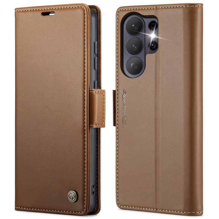 

For Samsung Galaxy S26 Ultra 5G CaseMe 023 Butterfly Buckle Litchi Texture RFID Anti-theft Leather Phone Case(Brown)