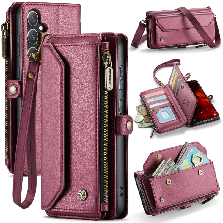 

For Samsung Galaxy S24 FE 5G CaseMe C36 Card Slots Zipper Wallet RFID Anti-theft Leather Phone Case(Red)