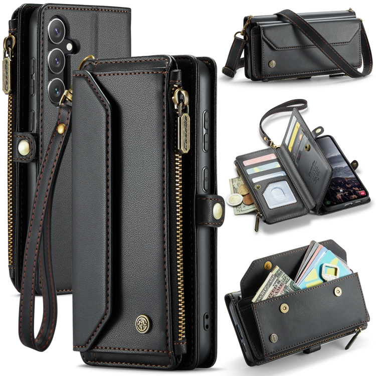 

For Samsung Galaxy S24 FE 5G CaseMe C36 Card Slots Zipper Wallet RFID Anti-theft Leather Phone Case(Black)