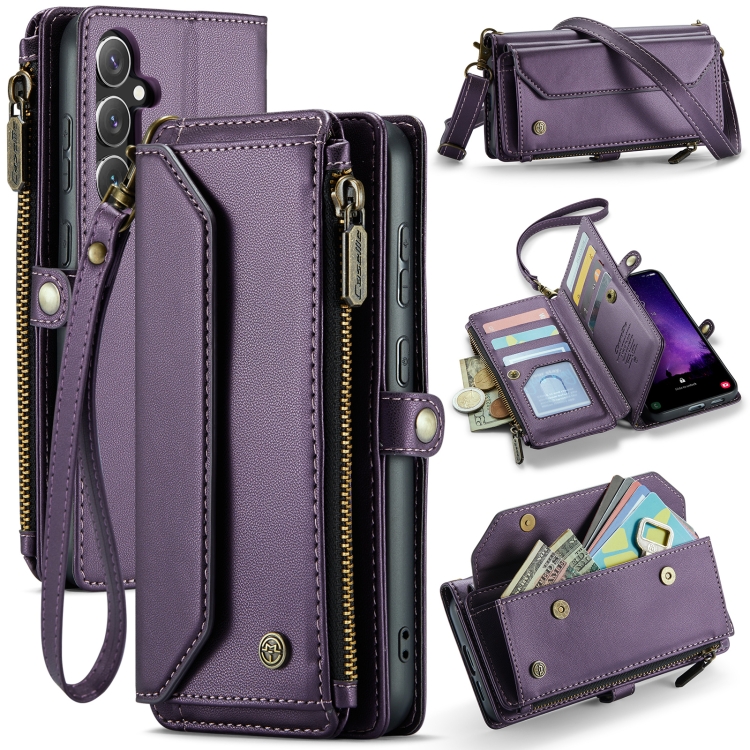

For Samsung Galaxy S24 FE 5G CaseMe C36 Card Slots Zipper Wallet RFID Anti-theft Leather Phone Case(Purple)