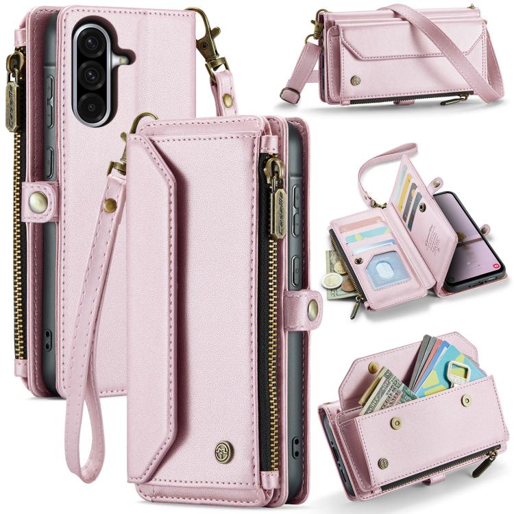 

For Samsung Galaxy A36 CaseMe C36 Card Slots Zipper Wallet RFID Anti-theft Leather Phone Case(Pink)