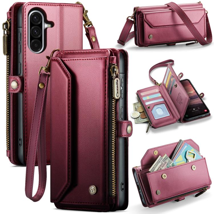 

For Samsung Galaxy A36 CaseMe C36 Card Slots Zipper Wallet RFID Anti-theft Leather Phone Case(Red)