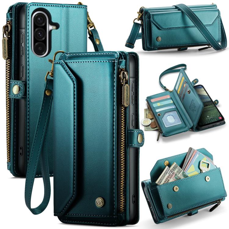 

For Samsung Galaxy A36 CaseMe C36 Card Slots Zipper Wallet RFID Anti-theft Leather Phone Case(Blue)