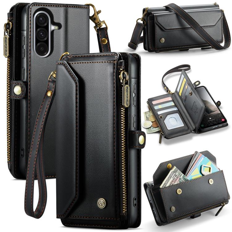 

For Samsung Galaxy A56 5G CaseMe C36 Card Slots Zipper Wallet RFID Anti-theft Leather Phone Case(Black)
