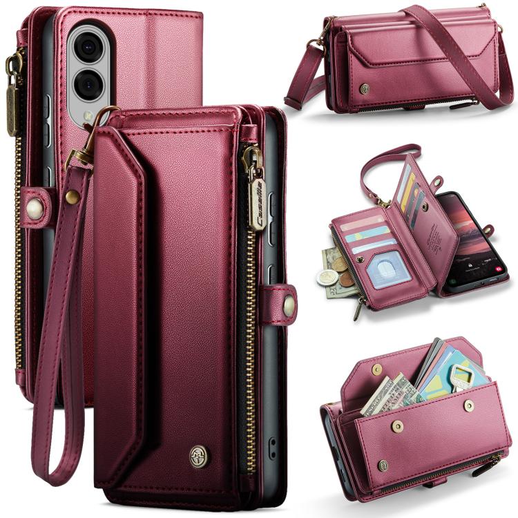 

For Samsung Galaxy S25 Edge 5G CaseMe C36 Card Slots Zipper Wallet RFID Anti-theft Leather Phone Case(Red)