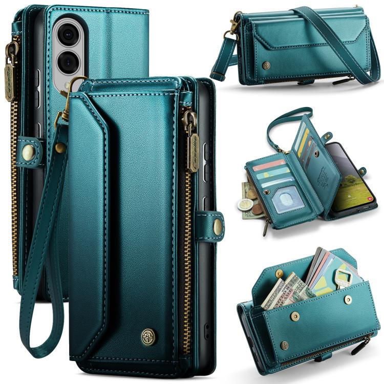 

For Samsung Galaxy S25 Edge 5G CaseMe C36 Card Slots Zipper Wallet RFID Anti-theft Leather Phone Case(Blue)