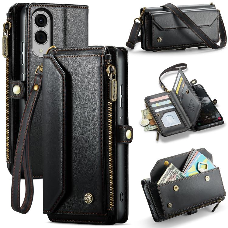 

For Samsung Galaxy S25 Edge 5G CaseMe C36 Card Slots Zipper Wallet RFID Anti-theft Leather Phone Case(Black)
