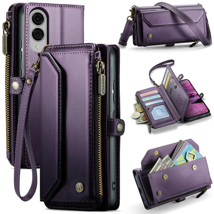 

For Samsung Galaxy S25 Edge 5G CaseMe C36 Card Slots Zipper Wallet RFID Anti-theft Leather Phone Case(Purple)