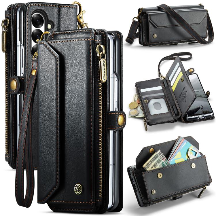 

For Samsung Galaxy Z Fold7 CaseMe C36 Card Slots Zipper Wallet RFID Anti-theft Leather Phone Case(Black)