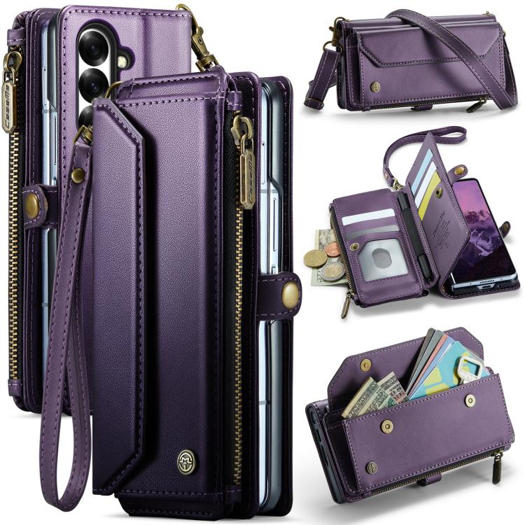 

For Samsung Galaxy Z Fold7 CaseMe C36 Card Slots Zipper Wallet RFID Anti-theft Leather Phone Case(Purple)
