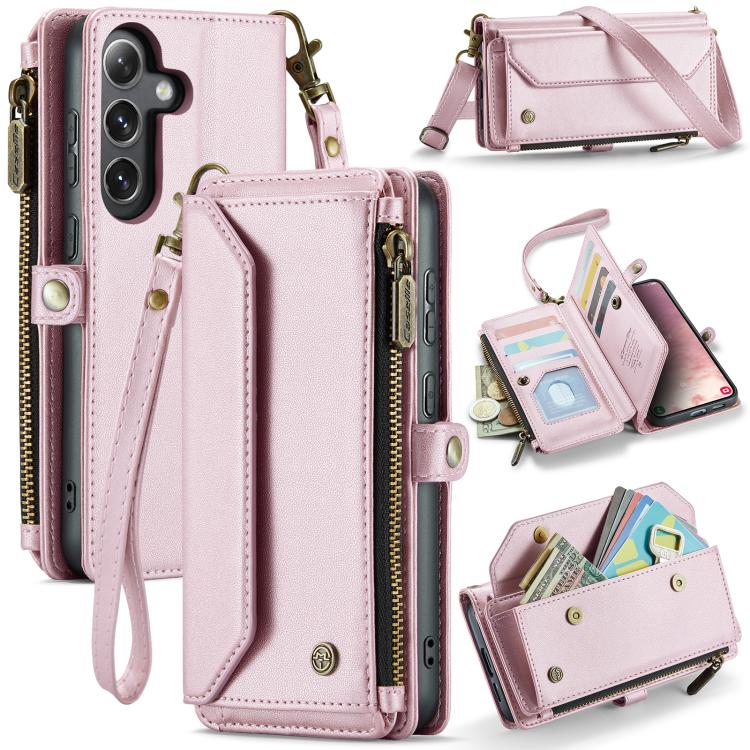 

For Samsung Galaxy S25 FE 5G CaseMe C36 Card Slots Zipper Wallet RFID Anti-theft Leather Phone Case(Pink)