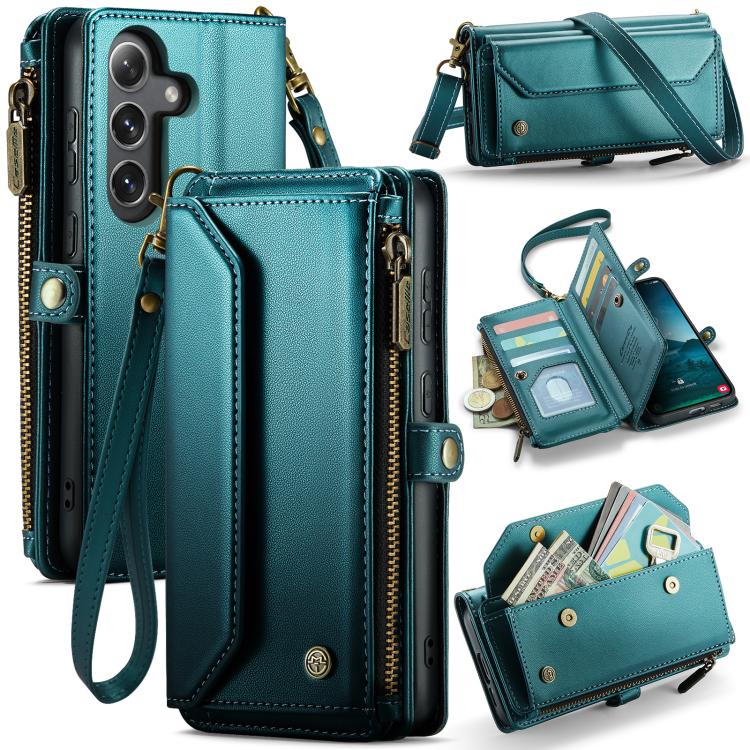 

For Samsung Galaxy S25 FE 5G CaseMe C36 Card Slots Zipper Wallet RFID Anti-theft Leather Phone Case(Blue)