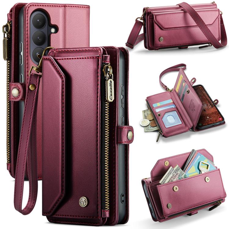 

For Samsung Galaxy S26 5G CaseMe C36 Card Slots Zipper Wallet RFID Anti-theft Leather Phone Case(Red)
