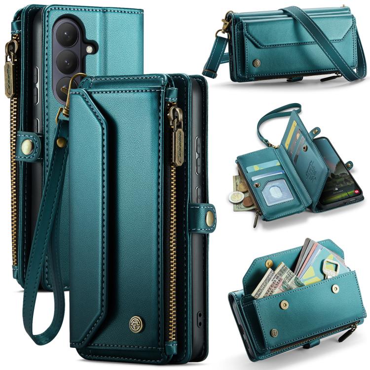

For Samsung Galaxy S26 5G CaseMe C36 Card Slots Zipper Wallet RFID Anti-theft Leather Phone Case(Blue)