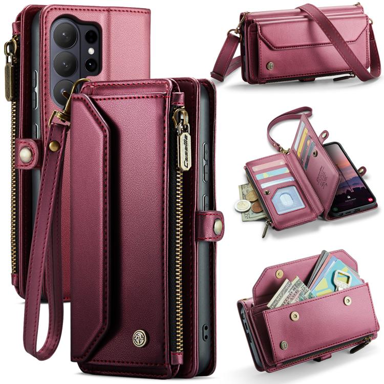 

For Samsung Galaxy S26 Ultra 5G CaseMe C36 Card Slots Zipper Wallet RFID Anti-theft Leather Phone Case(Red)