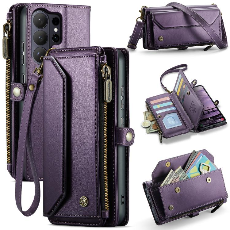 

For Samsung Galaxy S26 Ultra 5G CaseMe C36 Card Slots Zipper Wallet RFID Anti-theft Leather Phone Case(Purple)
