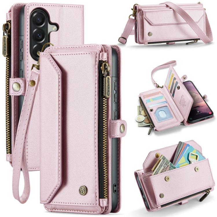 

For Samsung Galaxy A57 5G CaseMe C36 Card Slots Zipper Wallet RFID Anti-theft Leather Phone Case(Pink)
