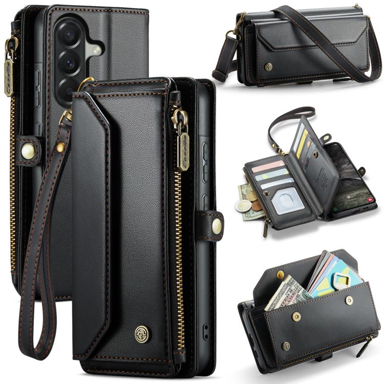 

For Samsung Galaxy A57 5G CaseMe C36 Card Slots Zipper Wallet RFID Anti-theft Leather Phone Case(Black)