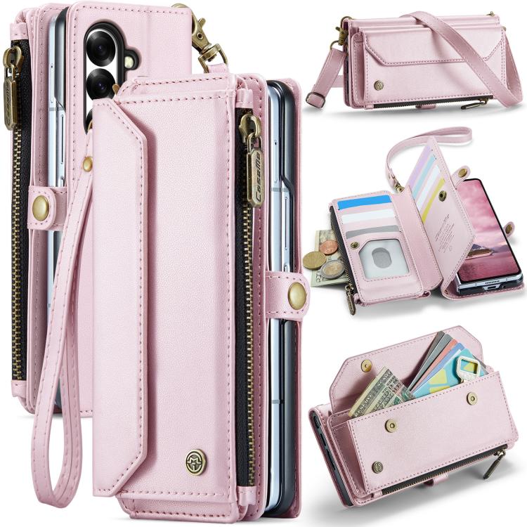 For Galaxy Z Fold8 Ultra 5G CaseMe C36 Card Slots Zipper Wallet RFID Anti-theft Leather Phone Case(Pink)