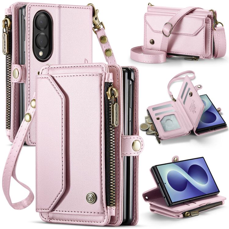 For Galaxy Z Fold8 5G CaseMe C36 Card Slots Zipper Wallet RFID Anti-theft Leather Phone Case(Pink)