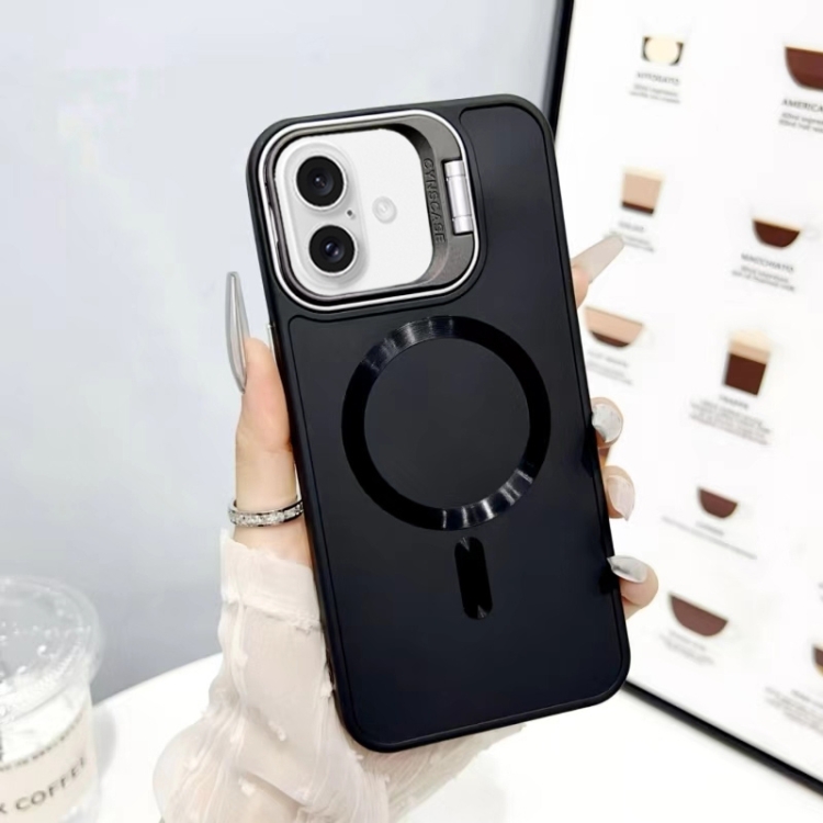

For iPhone 16 Plus CD Texture Frosted MagSafe Lens Holder Phone Case(Black)