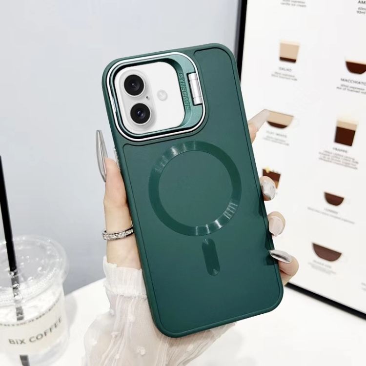 

For iPhone 16 Plus CD Texture Frosted MagSafe Lens Holder Phone Case(Green)