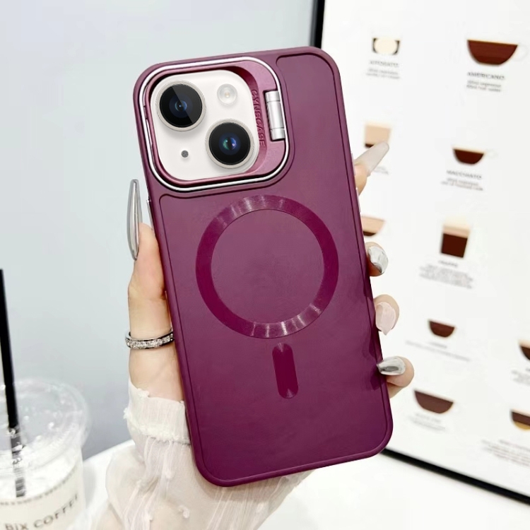 

For iPhone 15 CD Texture Frosted MagSafe Lens Holder Phone Case(Red)