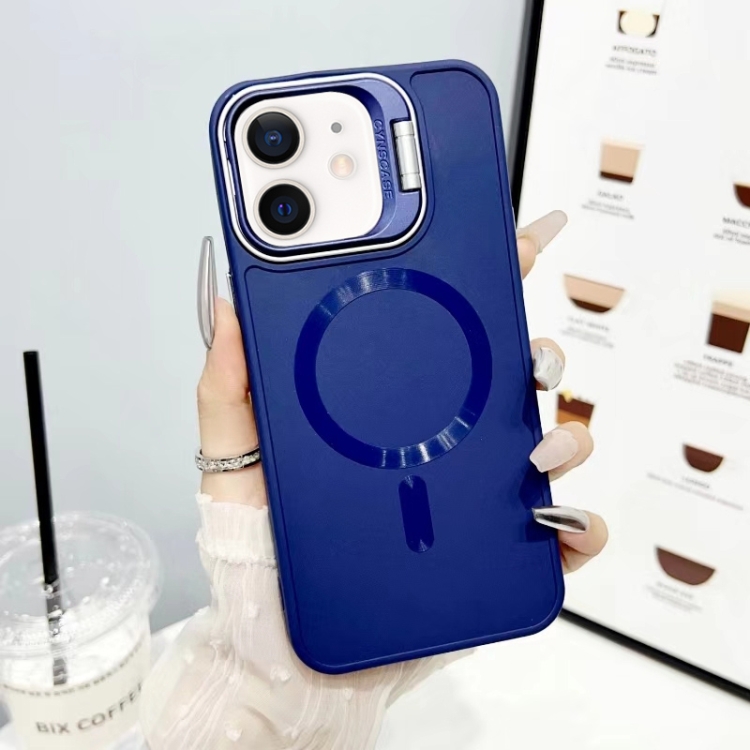

For iPhone 12 / 12 Pro CD Texture Frosted MagSafe Lens Holder Phone Case(Blue)