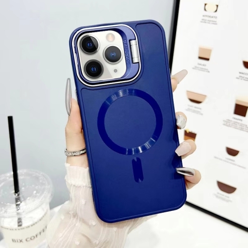 

For iPhone 11 Pro Max CD Texture Frosted MagSafe Lens Holder Phone Case(Blue)