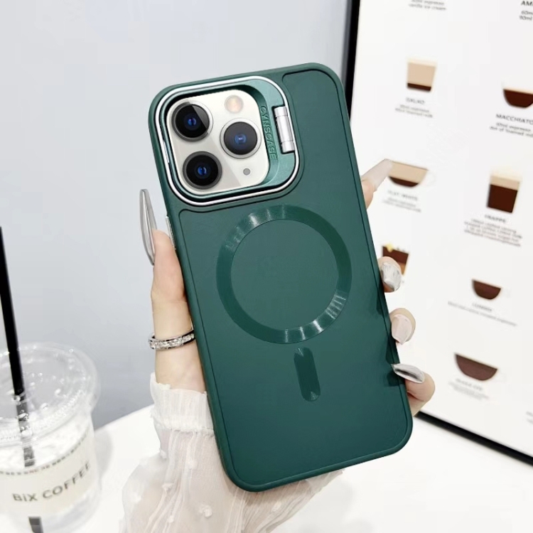 

For iPhone 11 Pro Max CD Texture Frosted MagSafe Lens Holder Phone Case(Green)