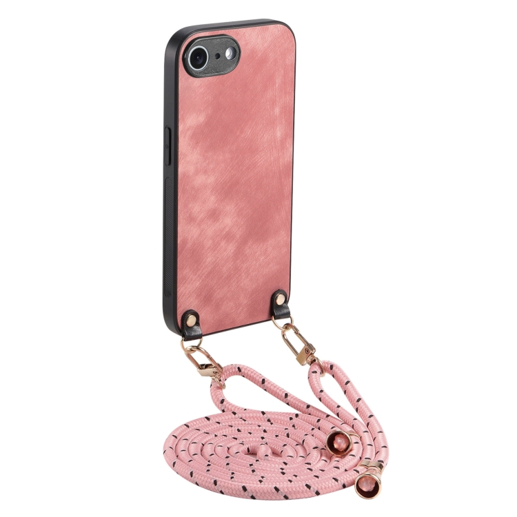 

For iPhone 7 / 8 / SE 2022 / SE 2020 Vintage Leather PC Back Cover Phone Case with Crossbody Strap(Pink)