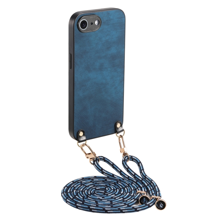 

For iPhone 6 / 6s Vintage Leather PC Back Cover Phone Case with Crossbody Strap(Blue)